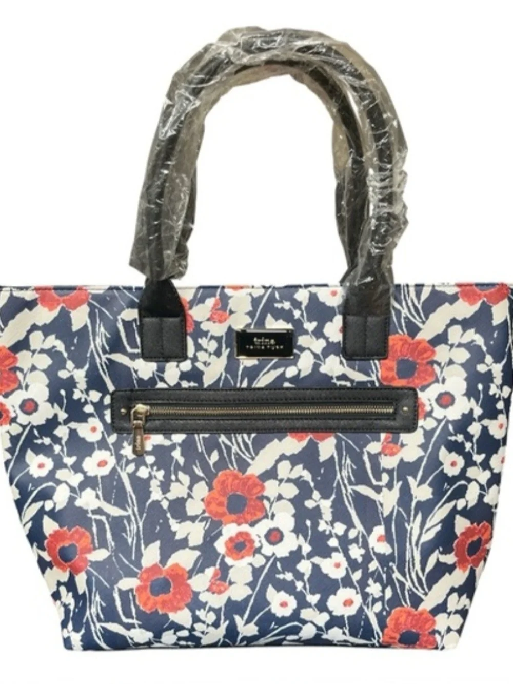 Trina Turk NWT Navy Floral Tote with Coral Accents MSRP$148